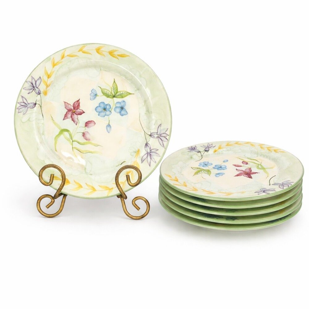 Capriware MULITCOLORED FLORAL Hand Painted Ceramic 8.5" Lunch Salad Plates Set 6